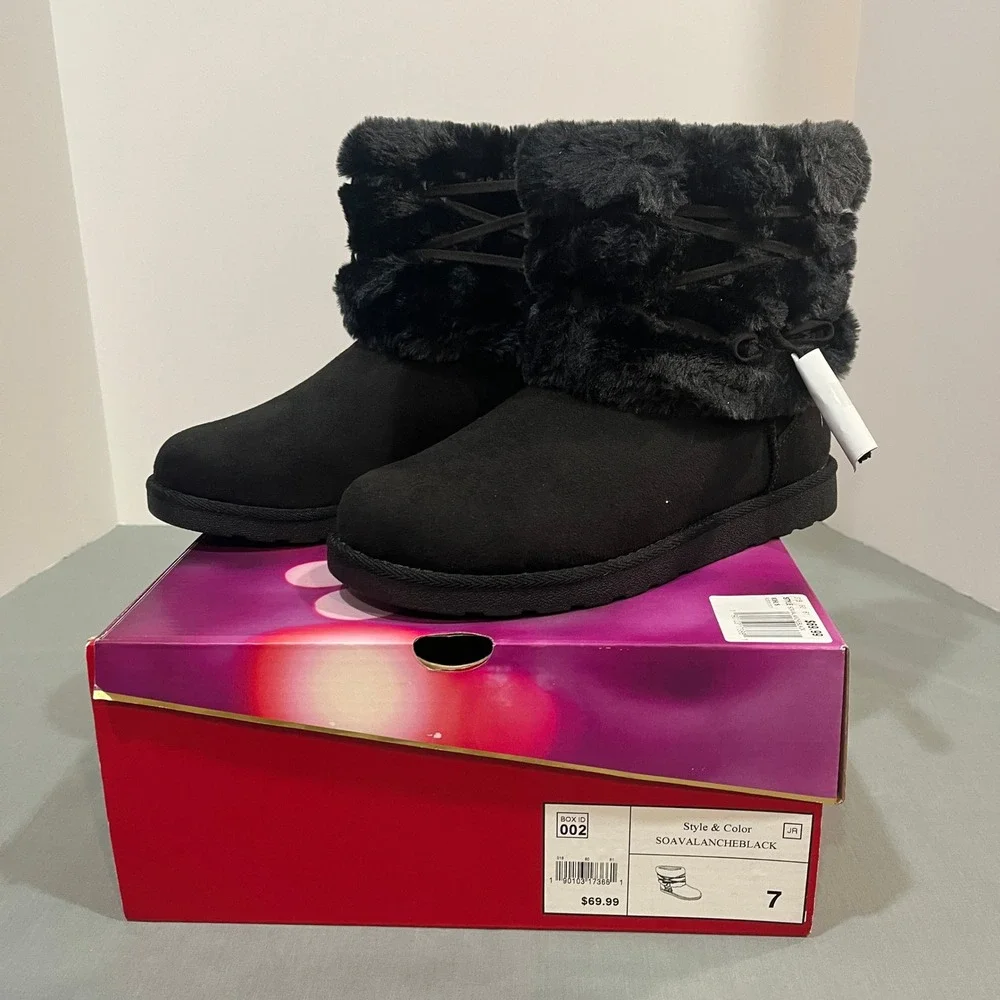 Khol's So Faux Fur Boots Womens Size 7 Black Avalanche Ankle Winter New